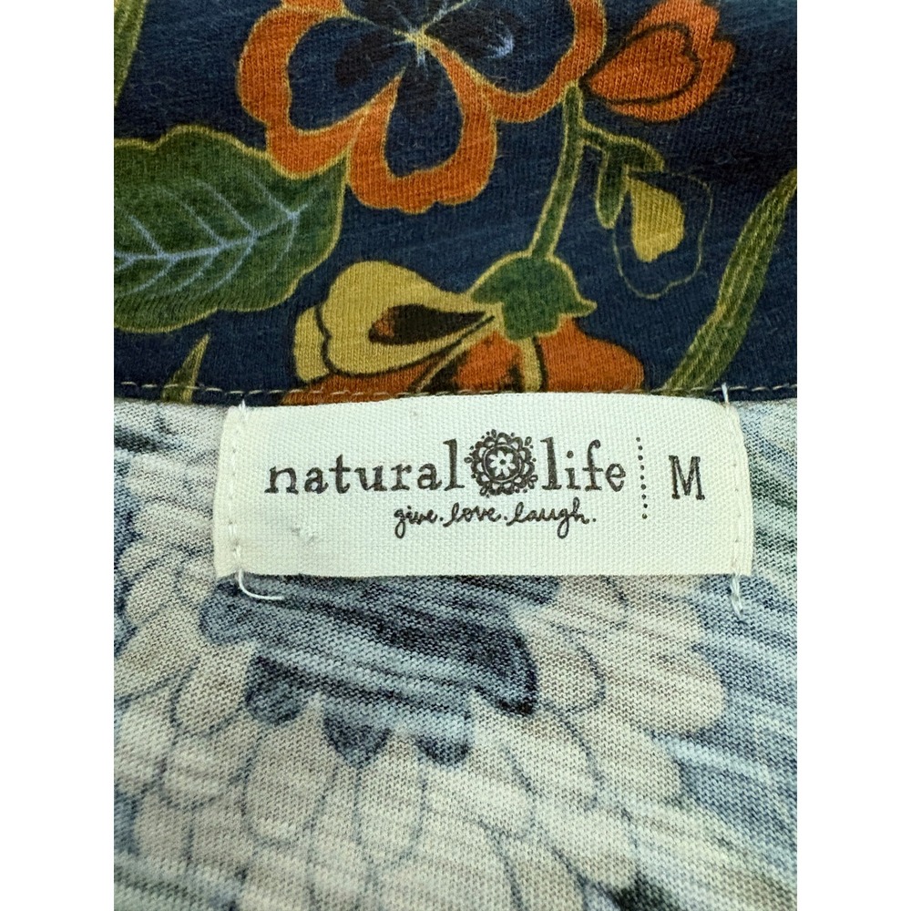 Natural Life Christa Knit Cotton Maxi Dress Size M Navy Tan Dahlias Floral Boho - Picture 9 of 10